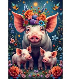 Puzzle Alipson Famille De Cochons En Promenade 1000 pièces