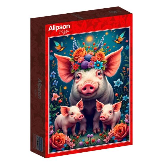 Puzzle Alipson Famille De Cochons En Promenade 1000 pièces