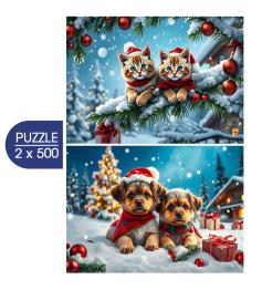 Puzzle Alipson Chatons Et Chiots De Noël 2x500 pièces