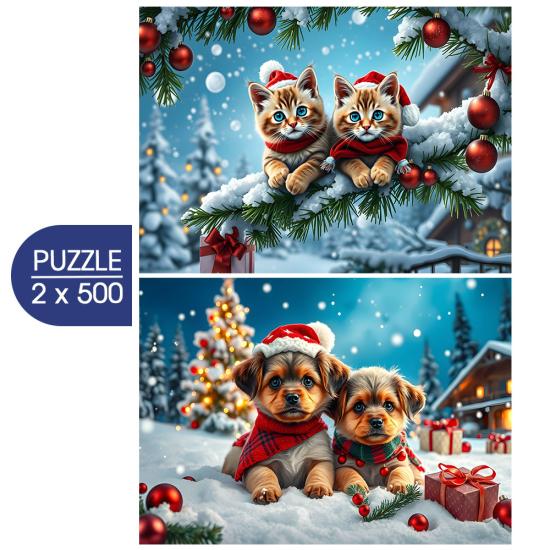 Puzzle Alipson Chatons Et Chiots De Noël 2x500 pièces