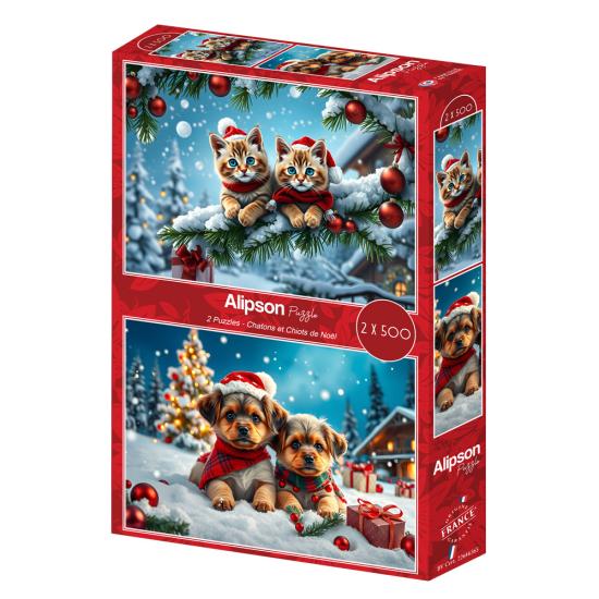 Puzzle Alipson Chatons Et Chiots De Noël 2x500 pièces
