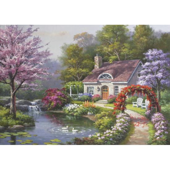 Puzzle Anatolian Cottage avec des fleurs au printemps 1500 p