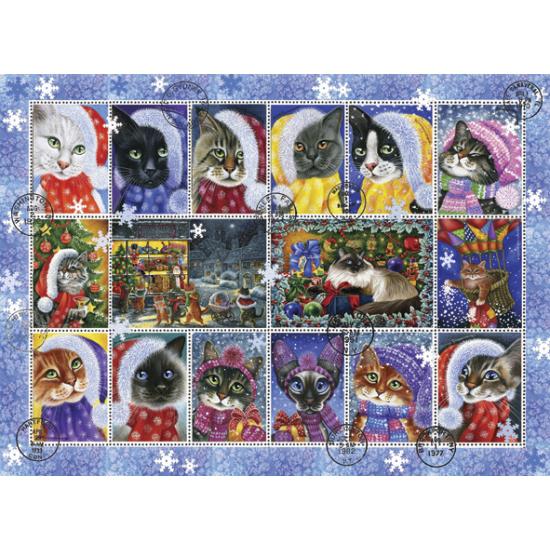 Puzzle Anatolien Collection de Noël Chat Timbres 1000 pièces Puzzle Anatolien Collection de Noël Chat Timbres 1000 pièces