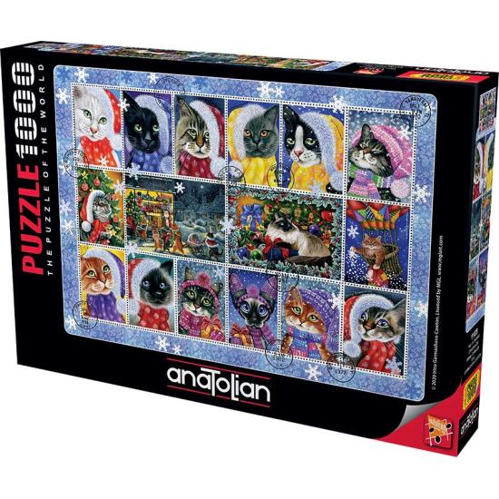 Puzzle Anatolien Collection de Noël Chat Timbres 1000 pièces Puzzle Anatolien Collection de Noël Chat Timbres 1000 pièces