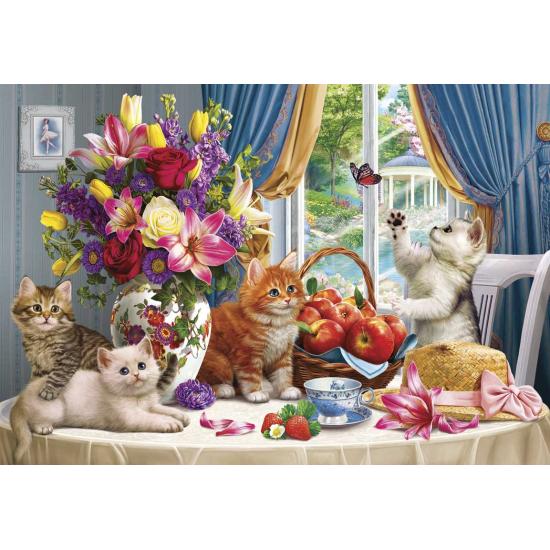 Puzzle d'Anatolie Chatons sur la table au bouquet 260 pièces