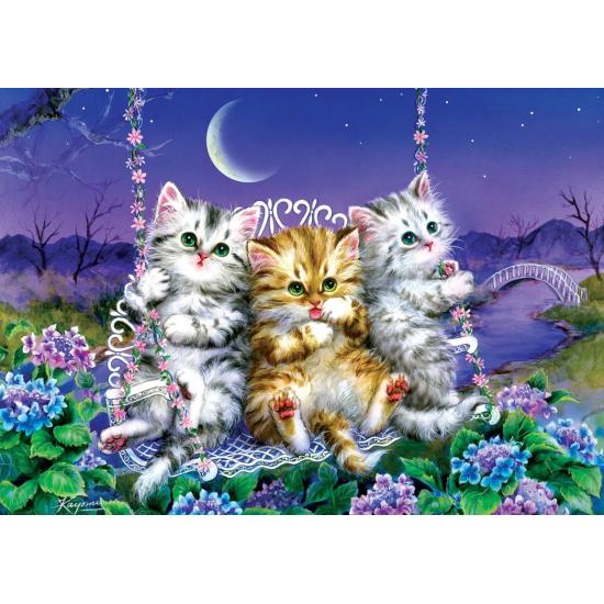 Puzzle Art Puzzle Chatons sur la balançoire au clair de lune des