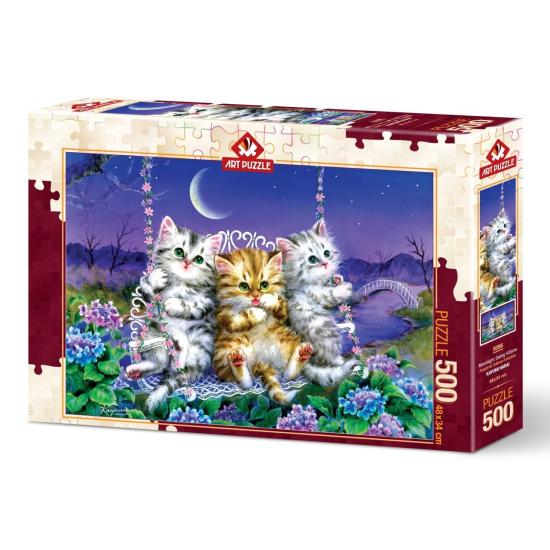 Puzzle Art Puzzle Chatons sur la balançoire au clair de lune des