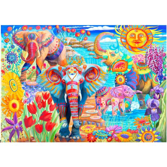 Bluebird Jardin d'éléphants colorés Puzzle 2000 pièces Bluebird Jardin d'éléphants colorés Puzzle 2000 pièces