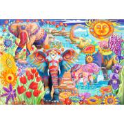 Bluebird Jardin d'éléphants colorés Puzzle 1000 pièces