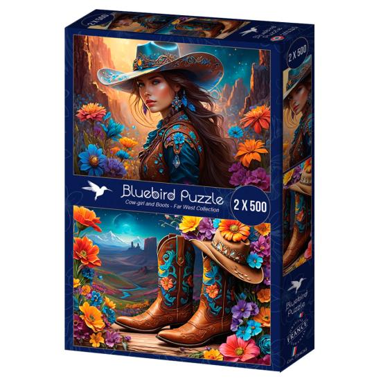 Puzzle Bluebird Cowgirl et ses Bottes 2 x 500 pièces Puzzle Bluebird Cowgirl et ses Bottes 2 x 500 pièces