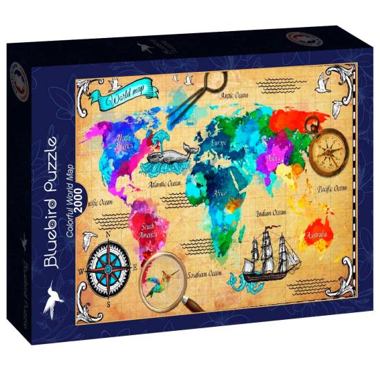 Puzzle Bluebird Carte du monde colorée 2000 pièces Puzzle Bluebird Carte du monde colorée 2000 pièces