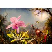 Bluebird Cattleya Orchidée et trois colibris Puzzle 1000 pièces