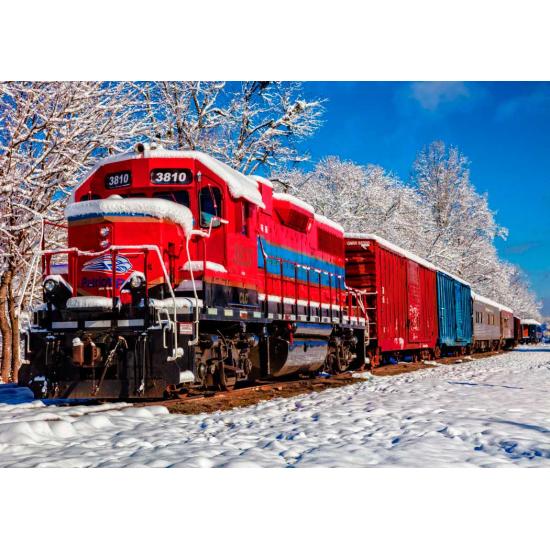 Puzzle Bluebird Train rouge dans la neige 1500 pièces