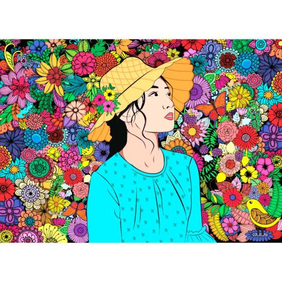 Puzzle Brain Tree Fille parmi les Fleurs 1000 Pièces