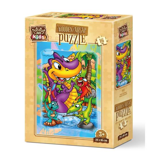 Puzzle en Bois Art Puzzle Dinosaure Pêcheur 16 Pièces