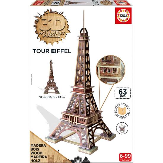 Educa Puzzle 3D Tour Eiffel en bois 63 pièces Educa Puzzle 3D Tour Eiffel en bois 63 pièces