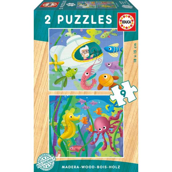 Educa Puzzle Animaux aquatiques 2 x 9 pièces Bois