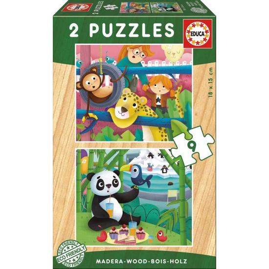 Puzzle Educa Animaux du Zoo 2 x 9 pièces Bois