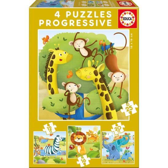 Puzzle Educa Animaux Sauvages Progressif 12+16+20+25 Pzs