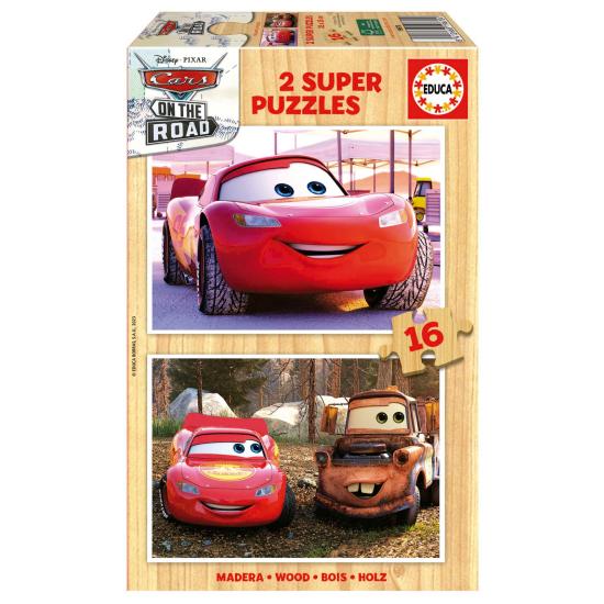 Educa Cars On The Road Puzzle 2 x 16 pièces en bois