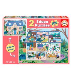 Puzzle Educa Maison Inside-Out 2 x 100 pièces