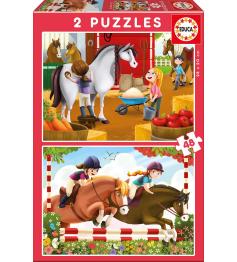Puzzle Educa S'occuper des chevaux 2 x 48 pièces