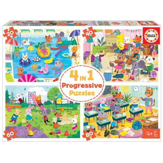 Puzzle Educa Day at School Multi Progressif 20+40+60+80 pcs