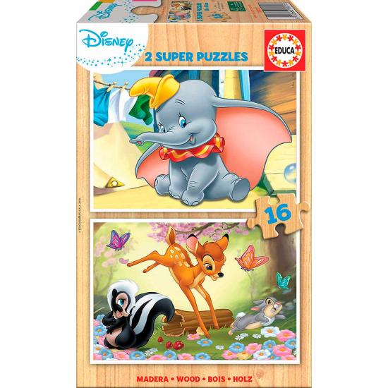 Puzzle Educa Disney Animaux 2 x 16 pièces Bois