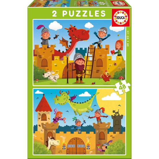 Puzzle Dragons et Chevaliers Educa 2 x 48 pièces