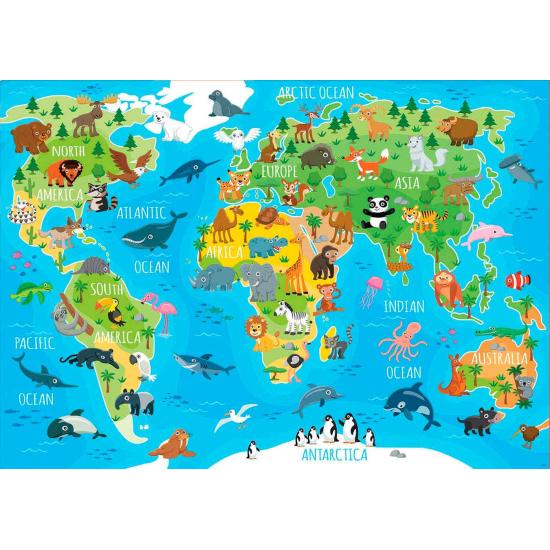 Puzzle Educa Carte du Monde Animaux 150 Pièces