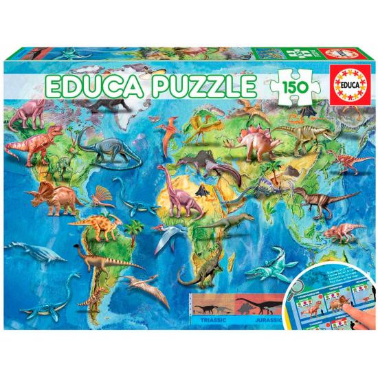 Educa Puzzle Carte du Monde Dinosaures 150 pièces