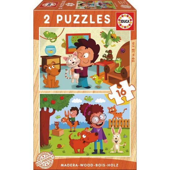 Puzzle Educa Pets 2 x 16 pièces Bois