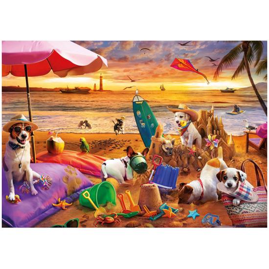 Puzzle Educa Chiens jouant sur la plage 1000 pièces