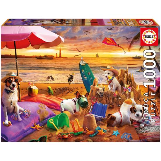 Puzzle Educa Chiens jouant sur la plage 1000 pièces