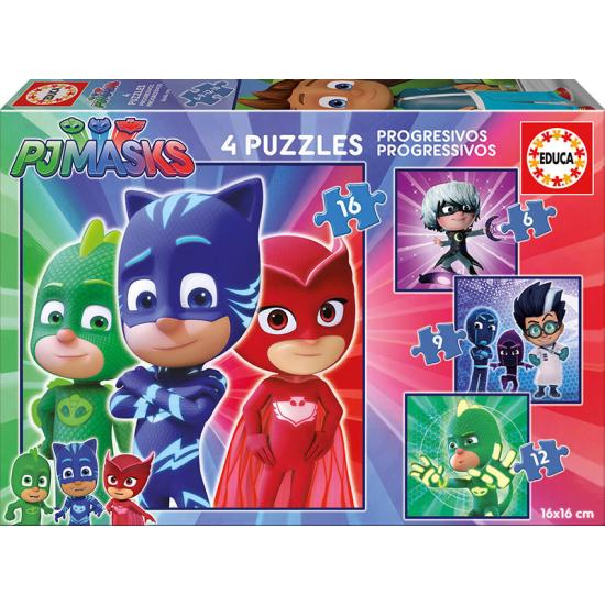 Puzzle Educas Progressive Pyjamasques 6+9+12+16 Pzs