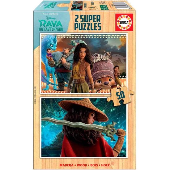 Puzzle Educa Raya et Le Dernier Dragon 2 x 50 pièces en bois