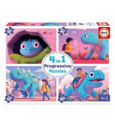 Puzzle Educa Dinosaures mignons progressif 20 + 40 + 60 + 80 piè