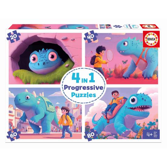 Puzzle Educa Dinosaures mignons progressif 20 + 40 + 60 + 80 piè