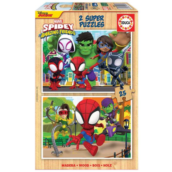 Educa Puzzle Spidey et ses amis 2 x 25 pièces en bois