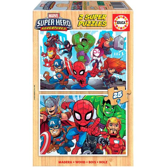 Puzzle en bois Educa Super Hero Adventures 2 x 25 pièces
