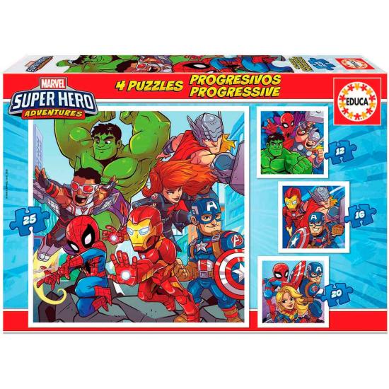 Puzzle Educa Super Hero Adventures Progressif 12+16+20+25 Pcs