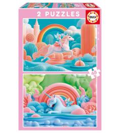 Puzzle Educa Licornes Magiques de 2 x 48 pièces