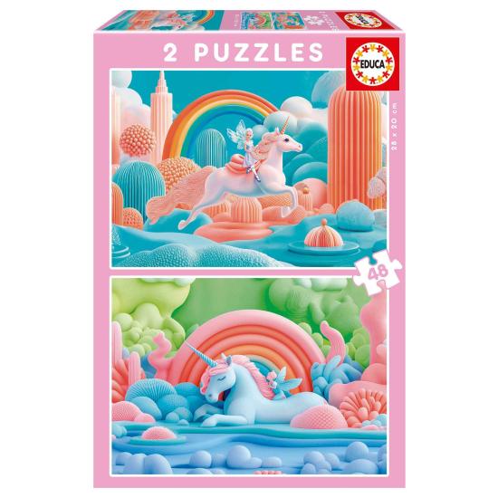 Puzzle Educa Licornes Magiques de 2 x 48 pièces