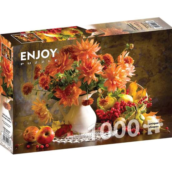 Enjoy de la nature morte avec des dahlias orange Puzzle 1000