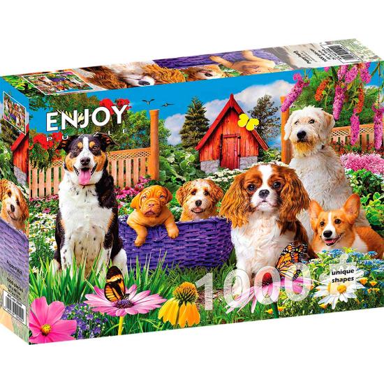 Puzzle Enjoy Chiots dans le jardin de 1000 pièces Puzzle Enjoy Chiots dans le jardin de 1000 pièces