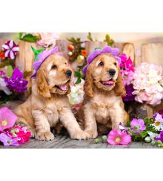 Puzzle Enjoy Spaniel Puppies with Flowery Hats de 1000 P