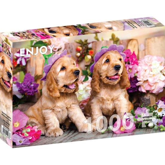 Puzzle Enjoy Spaniel Puppies with Flowery Hats de 1000 P