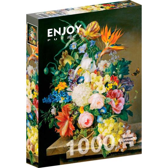 Puzzle Enjoy Vase avec Fleurs et Raisins 1000 Pièces