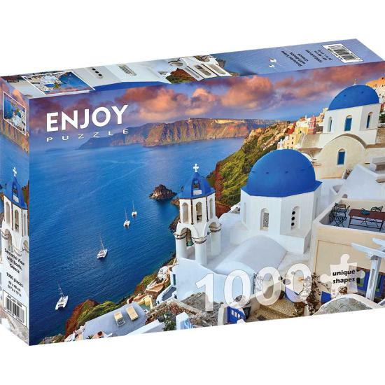 Puzzle Enjoy de la vue de Santorin avec des bateaux 1000 pièc