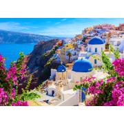 Puzzle Enjoy de la vue de Santorin avec des fleurs, Grèce 100